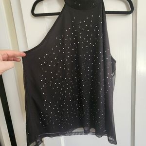 Cable & Gauge Black Rhinestone Halter Top Holiday Party XL